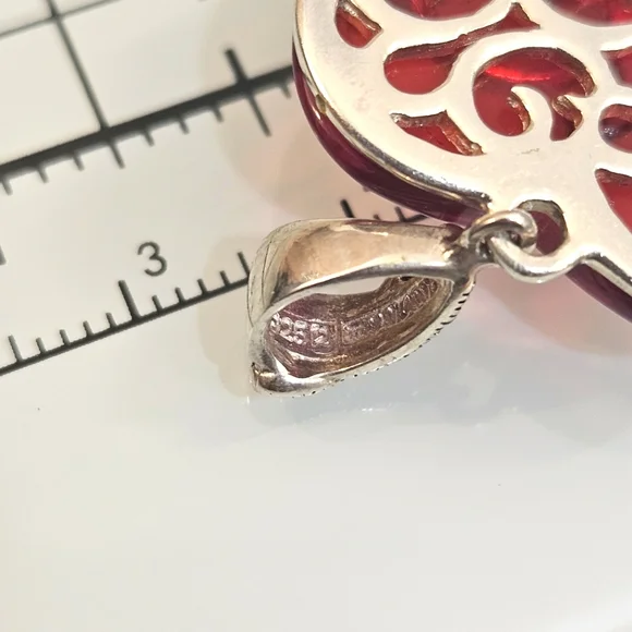 Ross Simons Vintage Sterling Silver 80s Marcasite & Red Glass Heart Pendant ONLY - Picture 7 of 8